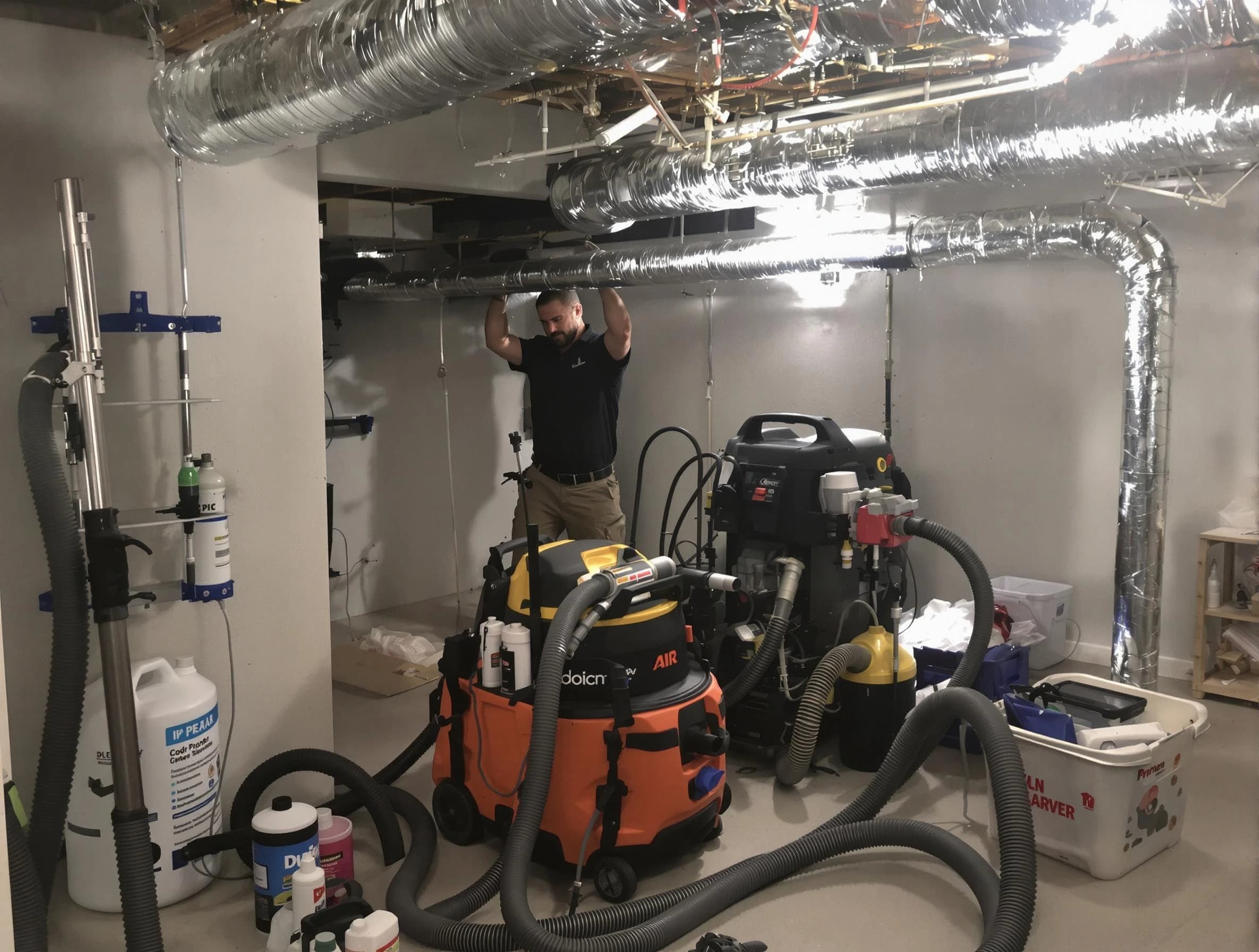Leominster Air Duct Cleaning specialist performing professional mold removal from air ducts using safety equipment in Leominster
