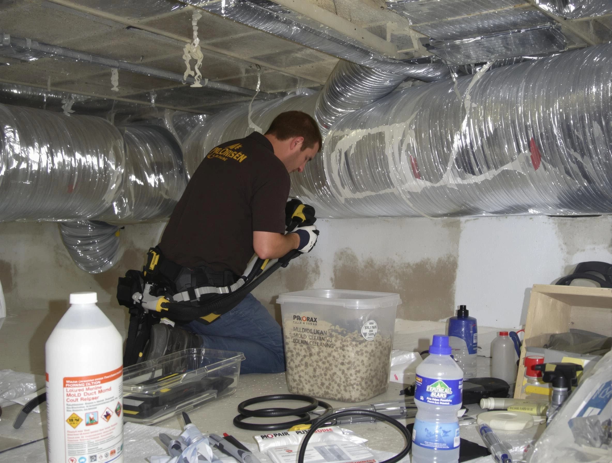 Leominster Air Duct Cleaning specialist performing professional mold removal from air ducts in Leominster