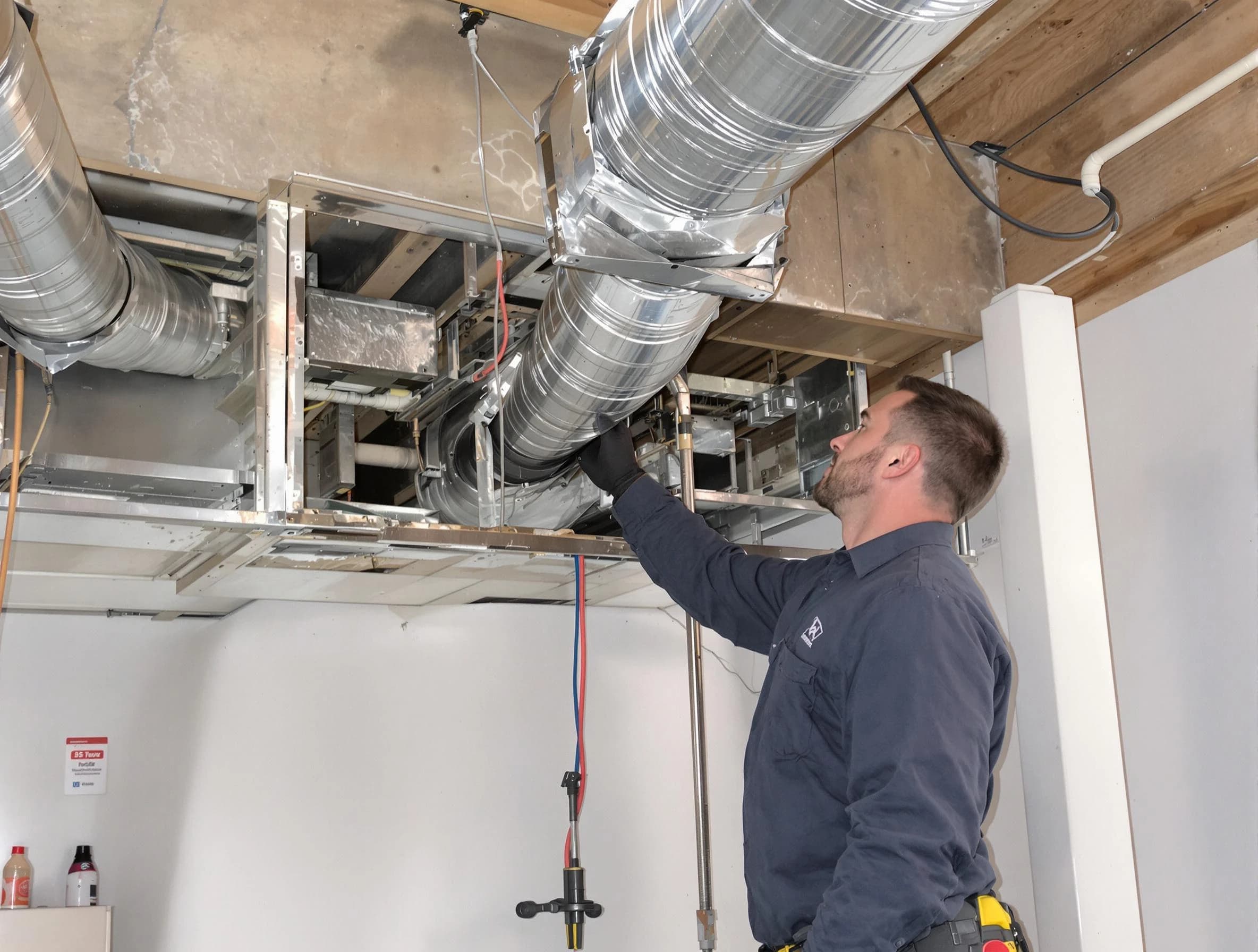 Leominster Air Duct Cleaning technician performing professional air duct repair using specialized tools in Leominster