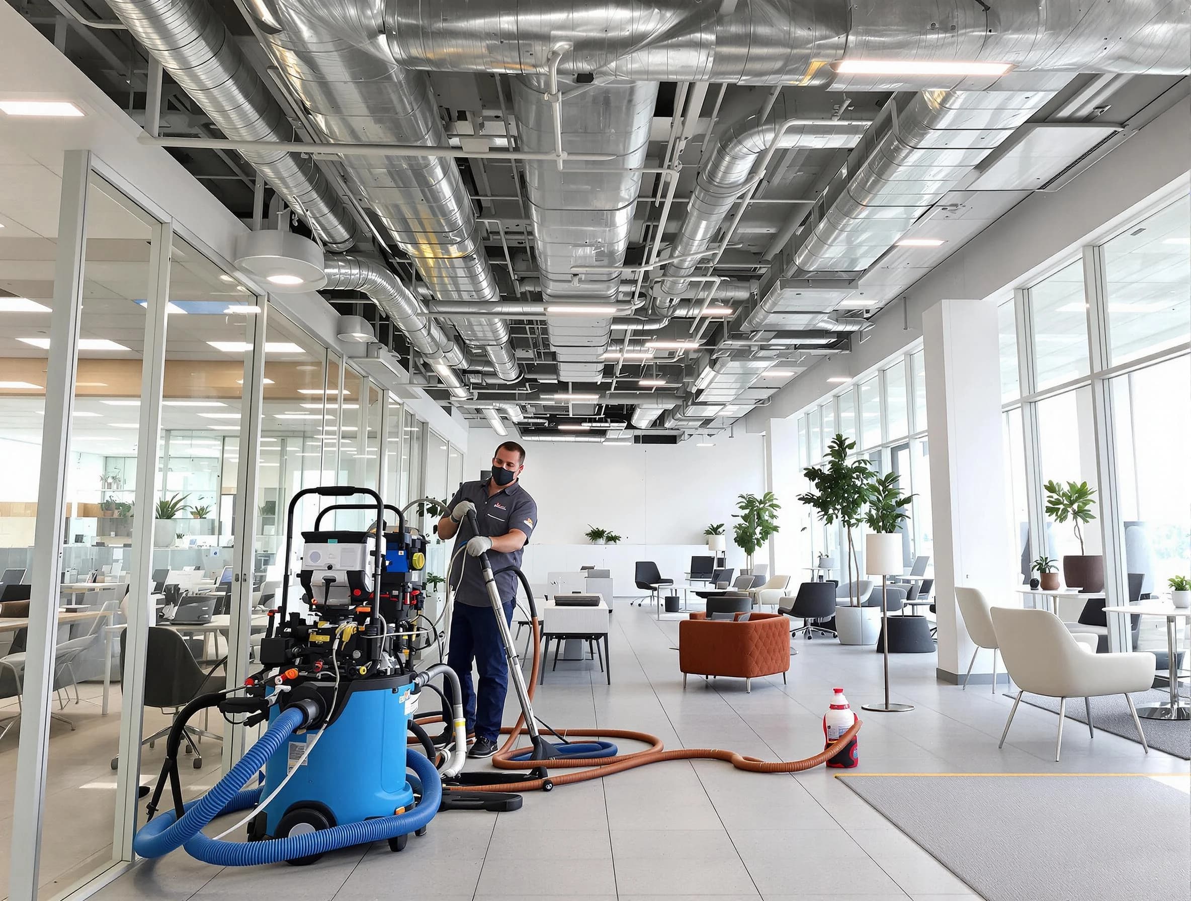 Leominster Air Duct Cleaning team conducting comprehensive commercial duct cleaning at a business location in Leominster