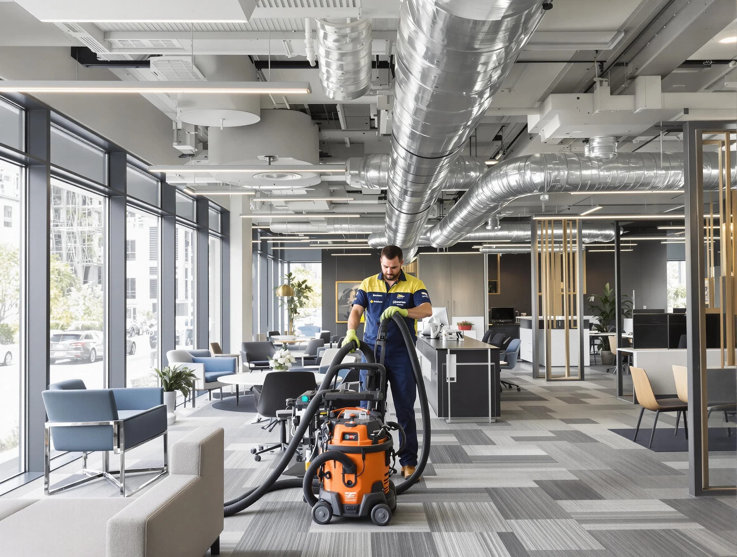Leominster Air Duct Cleaning team performing thorough commercial duct cleaning at a Leominster business center