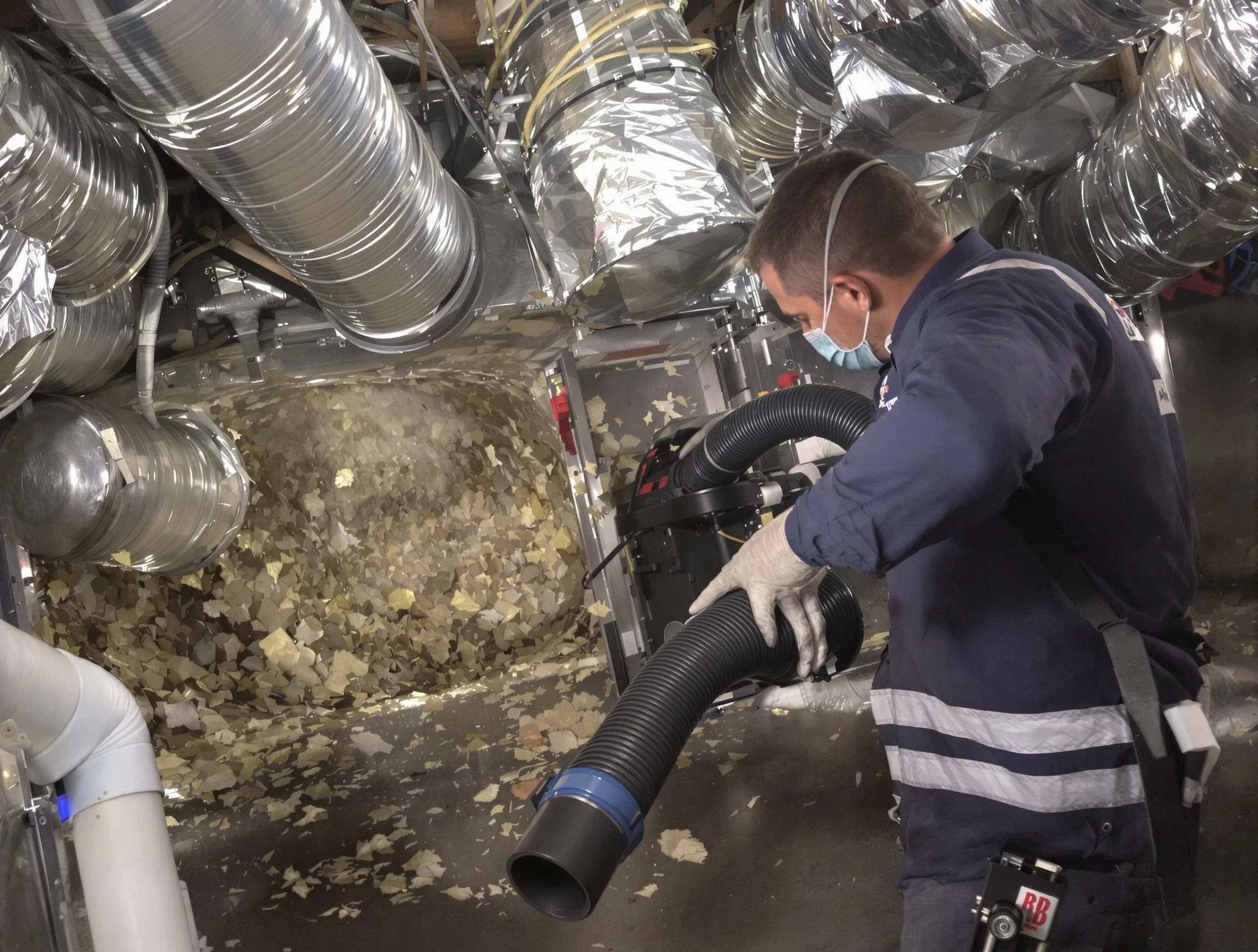 Leominster Air Duct Cleaning specialist operating negative pressure cleaning equipment for thorough duct maintenance in Leominster